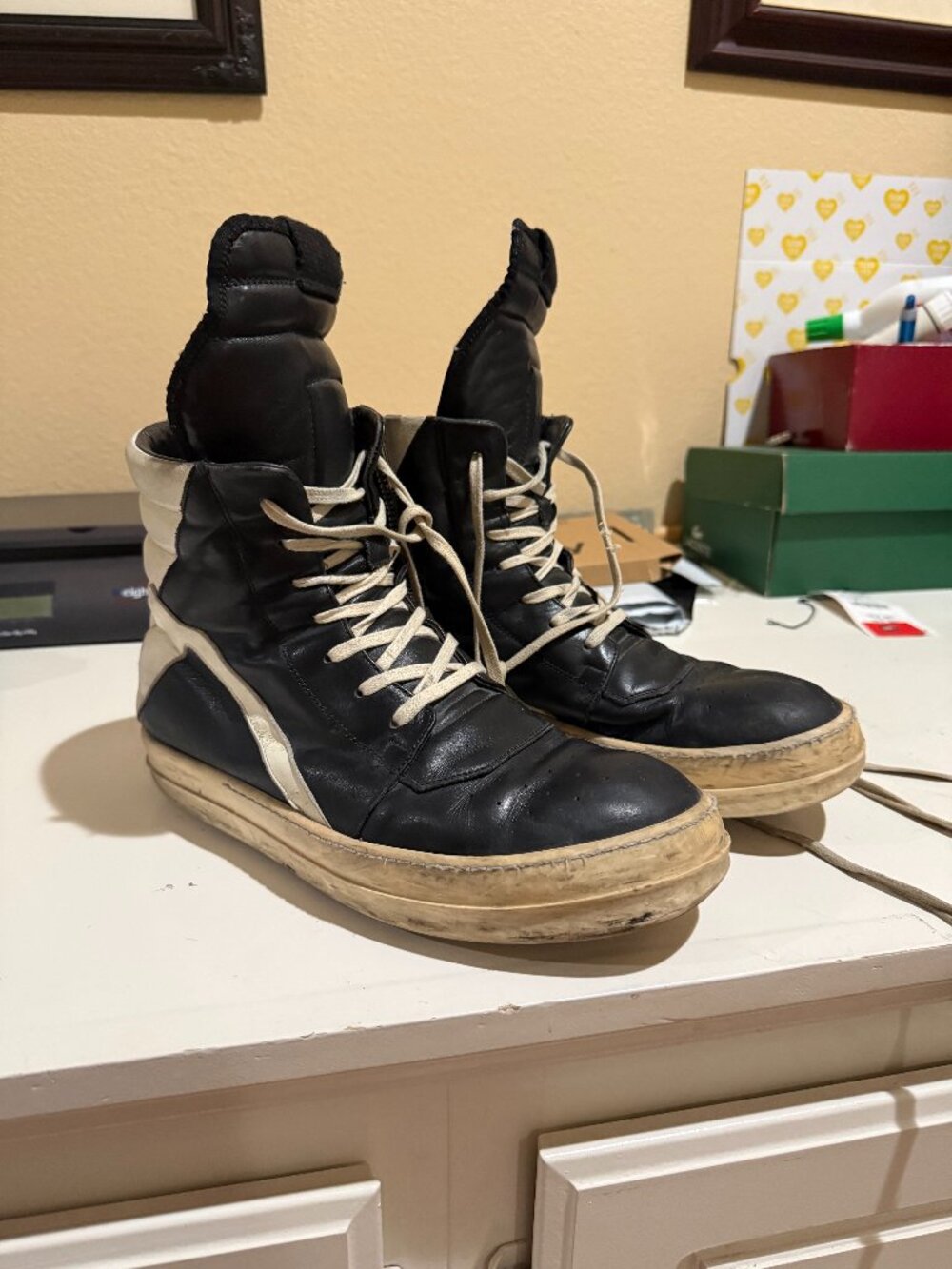 Rick Owens Geobasket High Top Sneakers Black White Size 42 Made in Italy